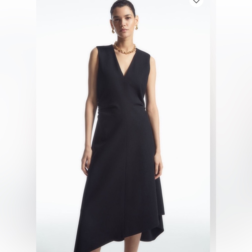 COS Black Draped Sleeveless Midi Dress NWT Size M | Minimalist Asymmetric
